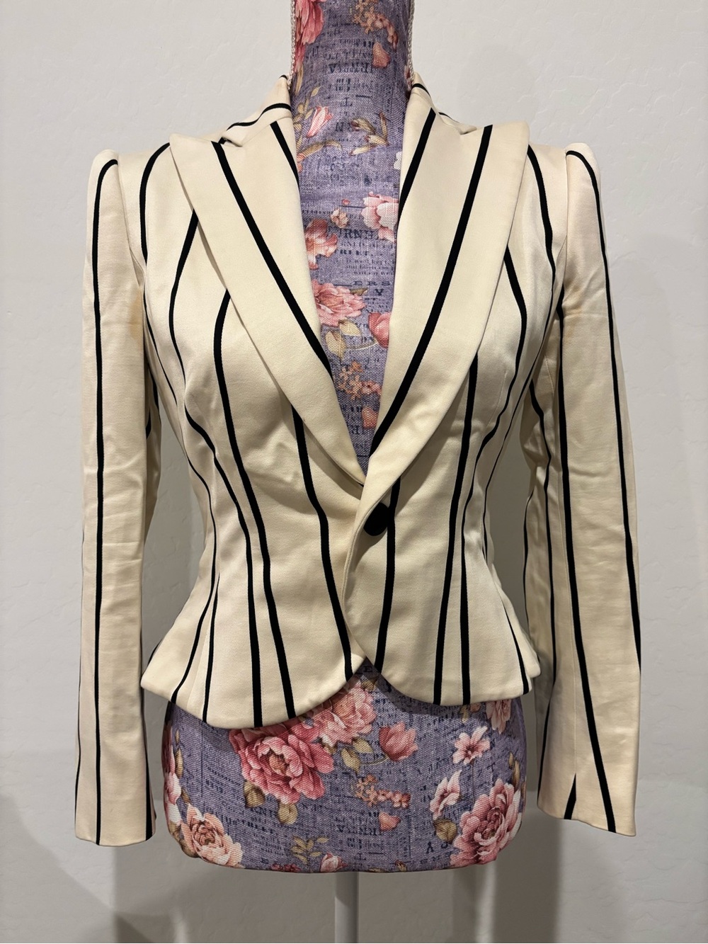 Ralph Lauren Purple Label Cream and Black Striped Womens Blazer Jacket